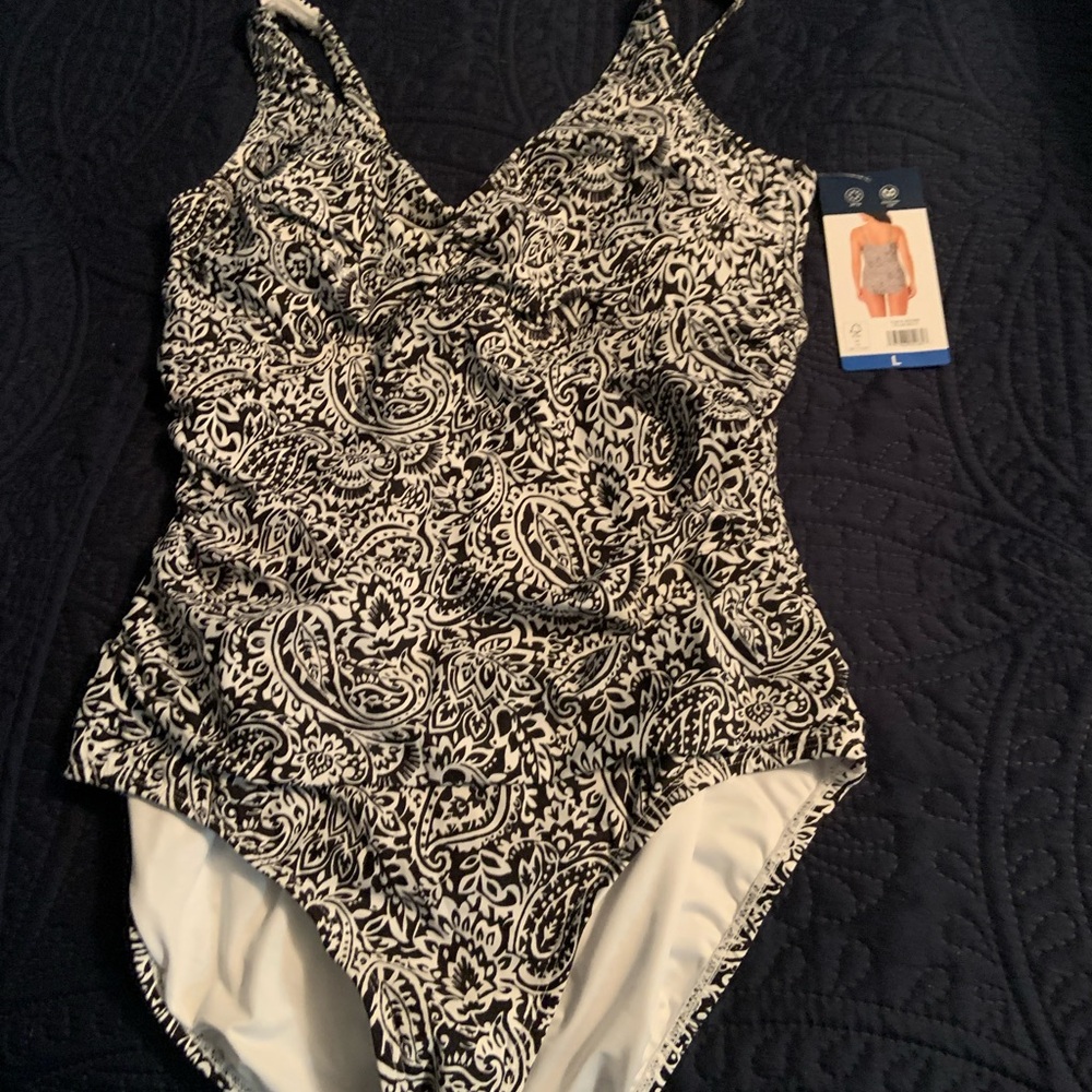 Lands' End Black and White Paisley Swimsuit